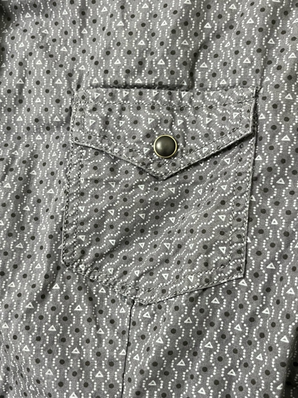 Panhandle Western Button-Up Shirt 100% Cotton, Gray with Embroidered Pink Detail - Picture 6 of 6